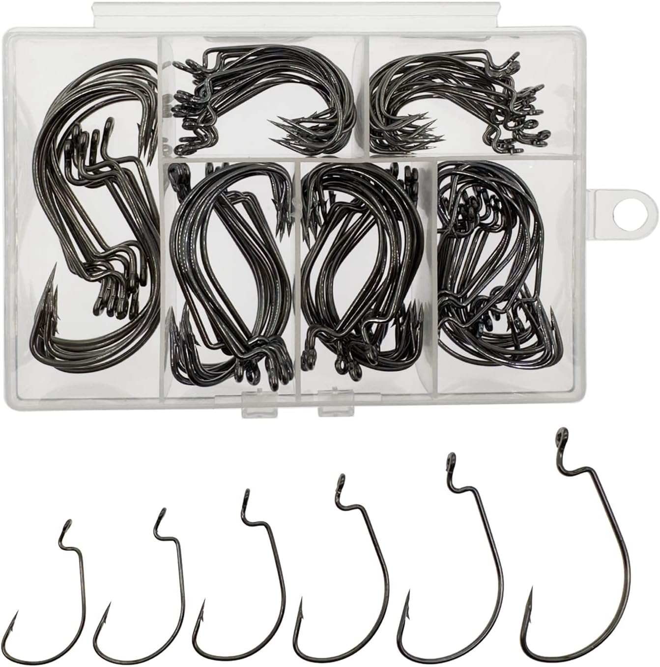 110pcs Bass Hooks Fishing, 6 Sizes Fishing Hooks Freshwater