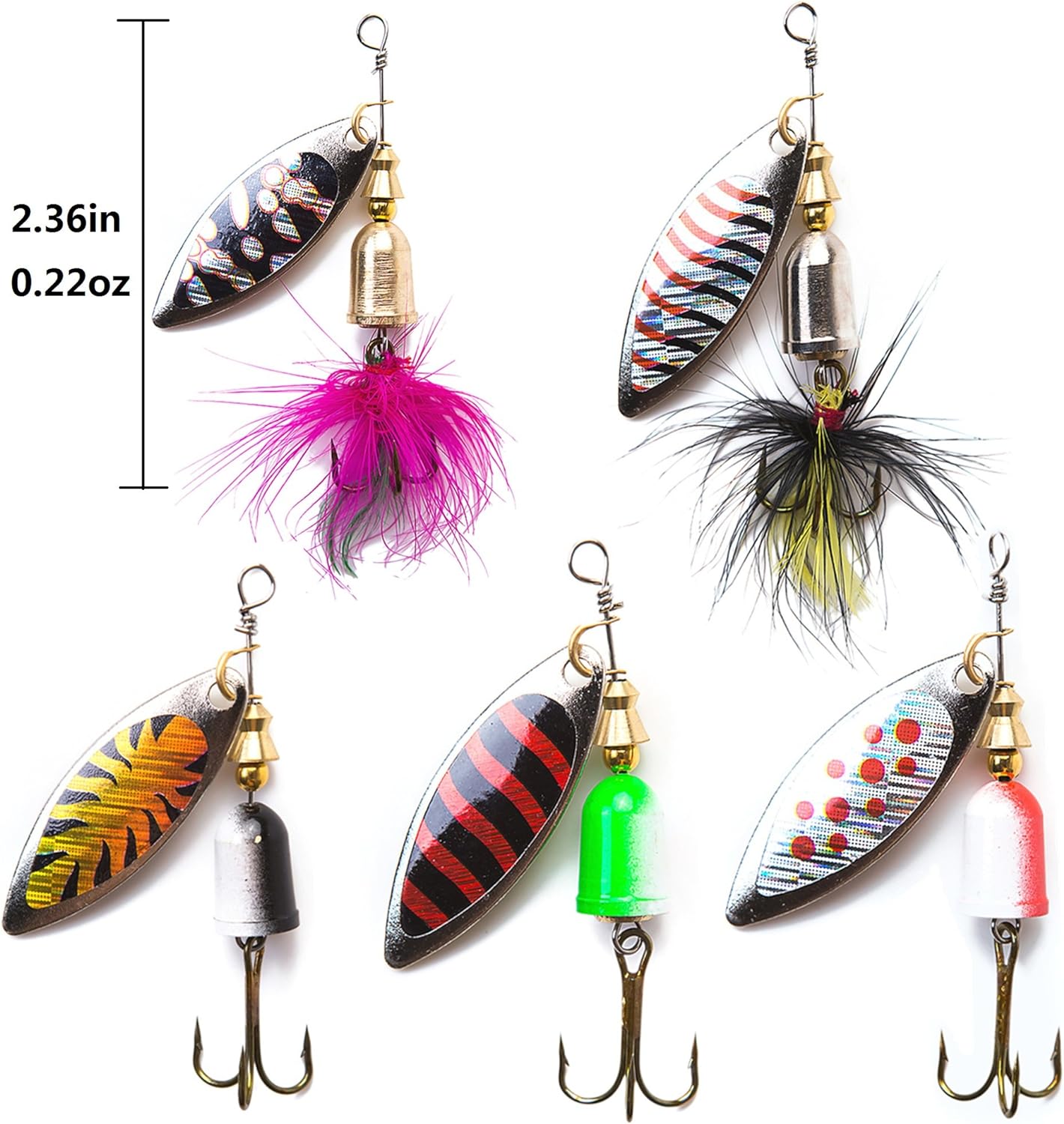 10pcs Fishing Lures Spinnerbait for Bass Trout Salmon Walleye Hard Metal Spinner Baits Kit with Tackle Box